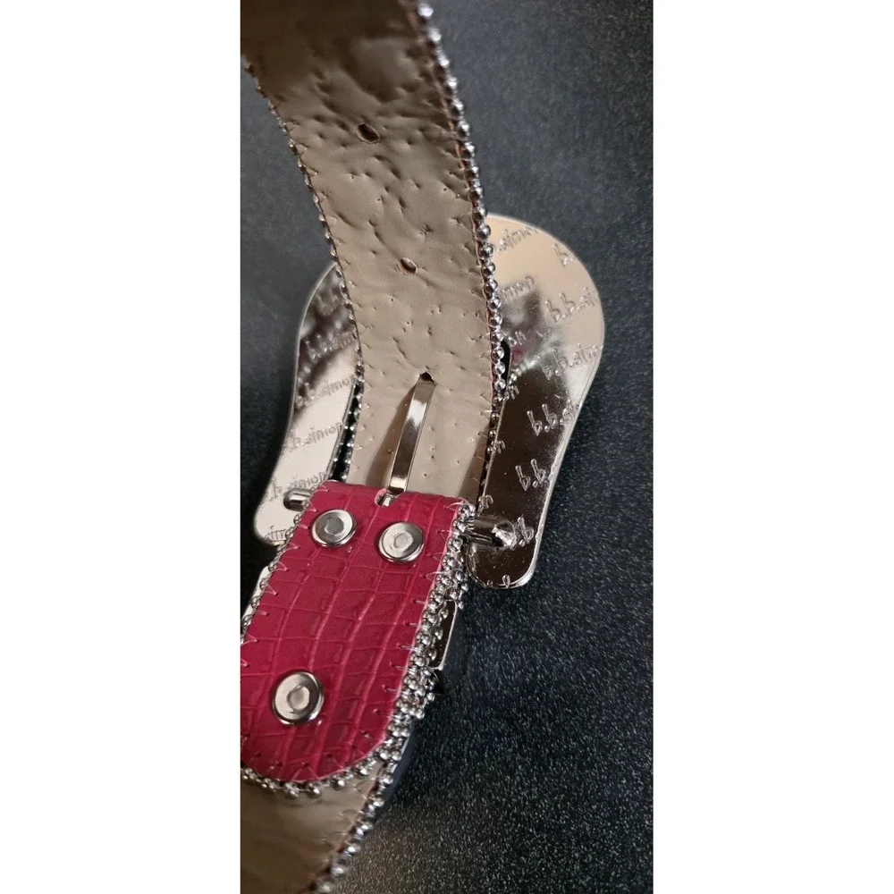 NEW B.B SIMON 2617 RED BELT W/ ALL SILVER CRYSTALS AND‎ PARACHUTE STUDS RODEO 46